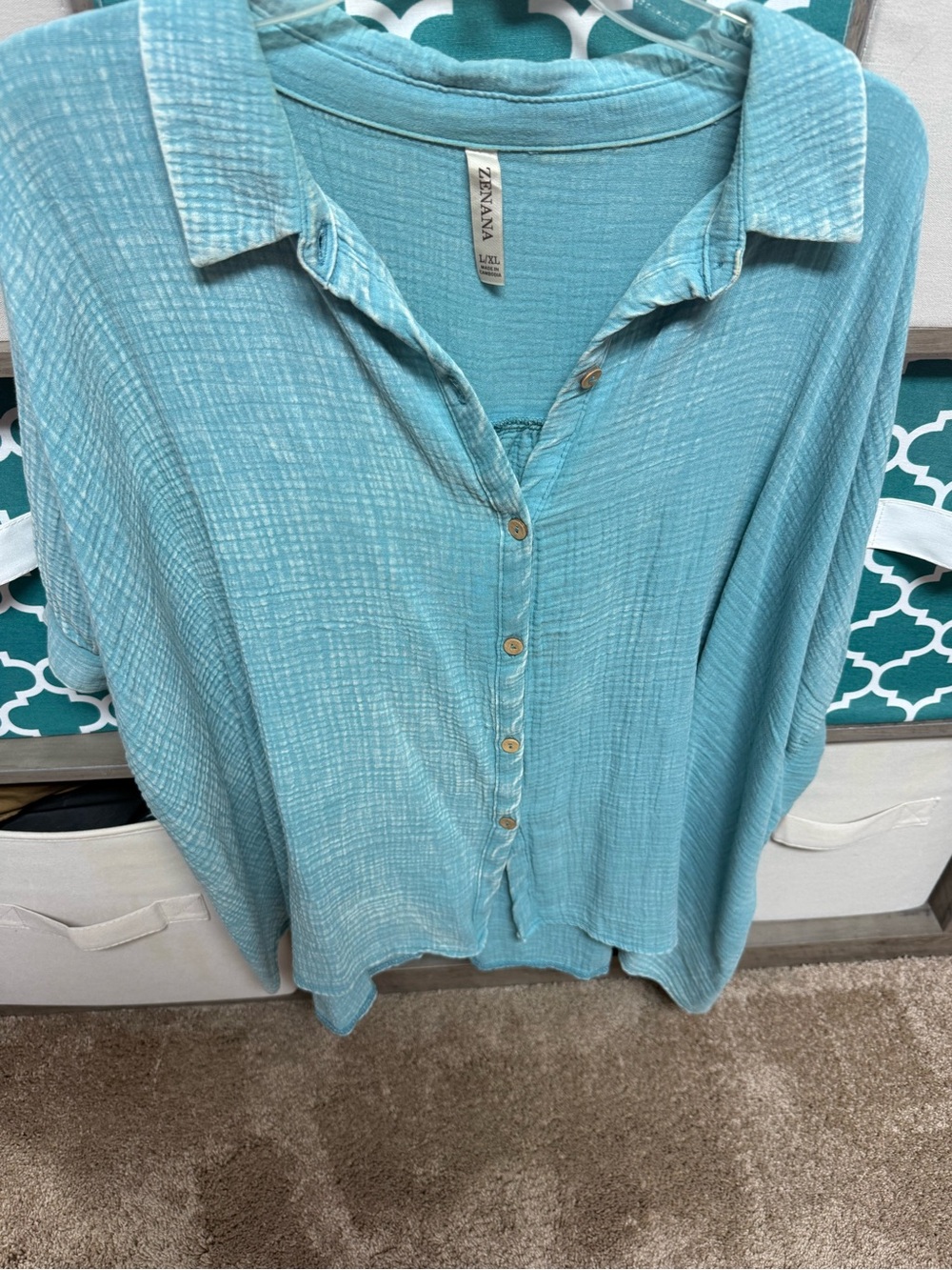 Zenana Outfitters Seafoam Button-Up Lightweight Blouse
